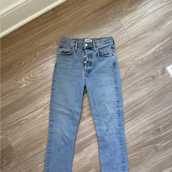 AGOLDE Women’s Riley High Rise Straight Jeans Sz 25 Lightwash Blue Denim EUC - Picture 5 of 14